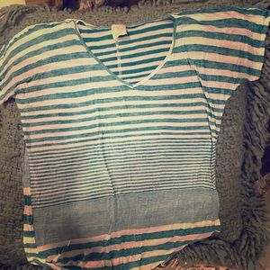 Ella Moss Teal and white striped flowy Tee shirt
